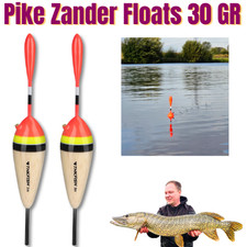 2 Balsa Pike Fishing Floats – 30 g Predator Deadbait & Livebait Floats - UK PIKE