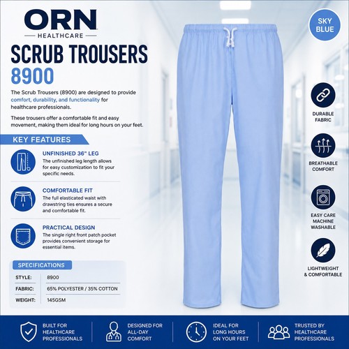 Sky blue cotton scrub trouser - blue,