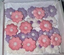 30 Edible Pink Lilac & White Flowers Fondant Sugar Cake Topper Birthday Wedding
