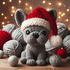 Single Luxury Grey French Bulldog Frenchie Christmas Card XKN