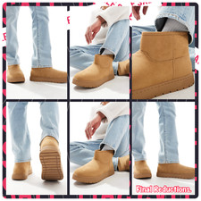 SALE MENS PULL & BEAR CHESTNUT UK SIZES 8-10 FAUX-FUR LINED SNUGGLE ANKLE BOOTS