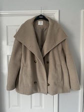 Primark Women’s Beige Jacket Size Medium VGC Formal Winter Coat Oversized Collar