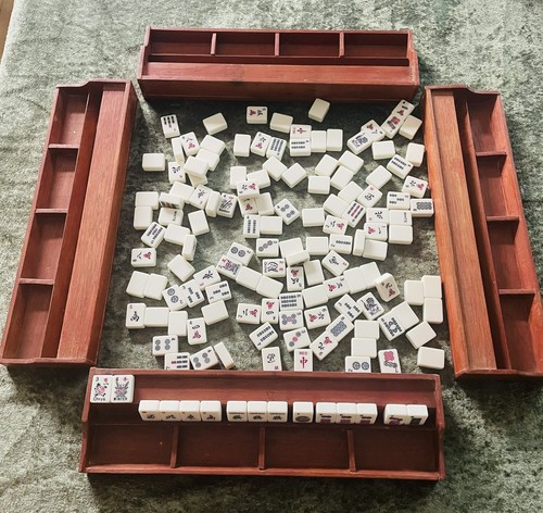 Four vintage mahjong tile - vintage,