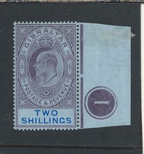 GIBRALTAR 1906-11 2s PURPLE & BRIGHT BLUE/BLUE MARG PLATE 1 MINT SG 72 CAT £70