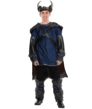 Adult Men's Viking Warrior Blue and Brown Costume, Rugged Medieval Norse Outfit