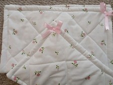 Handmade, dolls pram/cot , Quilted bedding set. White Floral Print. Brand-new 