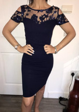 Lipsy Navy Sequin Bodycon Dress Size 16 Embroidered Occasion Party Wedding Prom
