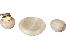 Vintage Onyx Table Lighter Set with Ashtray and Stone Accent