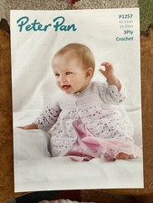 Baby Crochet Patterns 3 ply Matinee Coat & Hat 16-20” Peter Pan 1257