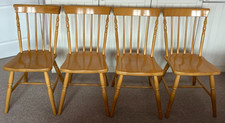 4 Beach Wood Dining Chairs with Spindle Back. Very Good Condition.