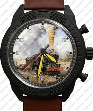 Retro Steam Train Engine Railway Rare Army Style Leather Strap Wrist Watch