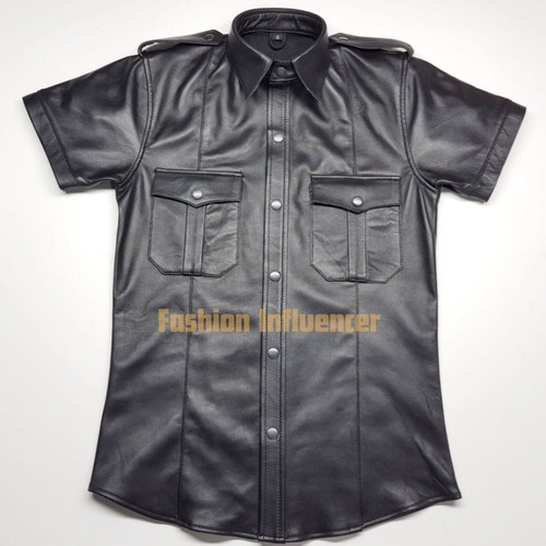 Men black leather - black, shirt