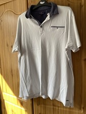 Men’s Tailor And Cutter White Polo Shirt With Navy Collar. Size Large