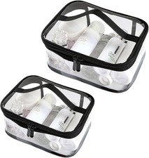 2 Piece Clear Travel Bag Set Transparent Makeup Toiletry Waterproof Wash Pouch