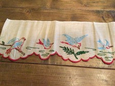 Vintage French hand embroidered linen shelf trim. 188cms long x 20cms wide.