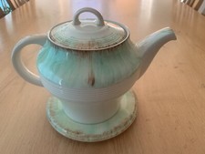 Woods Ivory Drip Ware Art Deco Teapot + Saucer