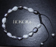 HONORA WHITE +GREY + BLACK CULTURED FRESHWATER PEARL ADJUSTABLE BRACELET CFW QVC