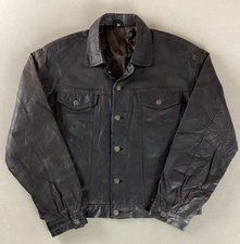 Vintage Leather Trucker Jacket Biker Jacket Goatskin Size M