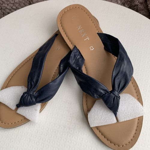 Ladies navy blue leather flat - ladies,