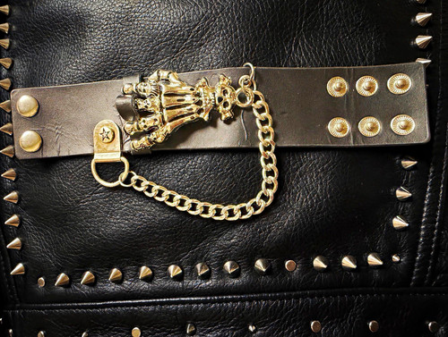 Black leather studded cuff - leather,