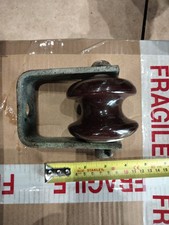 Vintage  Ceramic Brown Electrical Insulator and bracket