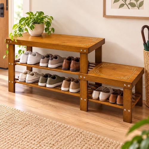 Wooden shoe rack - wooden,