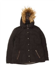 FAT FACE Womens Hooded Padded Jacket UK 16 Large Black Polyester DK01