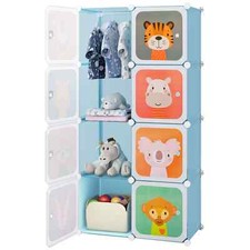 COSTWAY Portable Kids Wardrobe 8-Cube Baby Closet Dresser-Blue