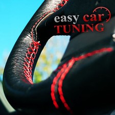 For Vauxhall Opel Corsa D Black Real Genuine Leather Steering Wheel Cover Red St