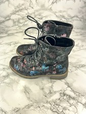 Pavers Ankle Floral Boots Women's UK 5 Metallic Black Lace Up High Top Shoes
