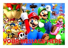 MARIO BROTHERS   BIRTHDAY  PERSONALISED CAKE TOPPER A4  EDIBLE ICED/ ICING 