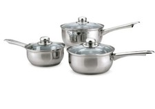 3pc Saucepan Set Stainless Steel Glass Lid  Pot Induction Sabichi  16/18/20cm