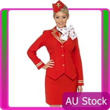 Ladies Red Trolley Dolly Virgin Costume Air Hostess Flight Attendant Fancy Dress