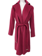 LIPSY LONDON Ladies UK14 Fuchsia Long Wool Blend Trench Coat Belted Pre-Loved