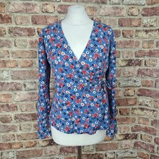Kettlewell Wrap Top Jersey Long Sleeve Womens Medium Blue Red Floral Ditsy