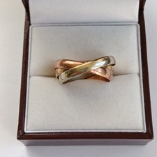 9ct 375 Tri Coloured Gold Russian Wedding Ring. Fully HM. Size N.5. 3.7g