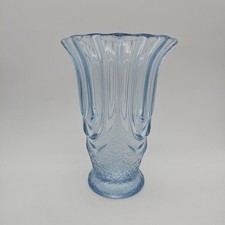 Stylish Art Deco Part Frosted Luxor Blue Glass Vase by Walther