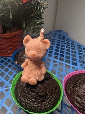 Pillar Candle Decor Homemade Pink Birthday Cake Girl Teddy Bear