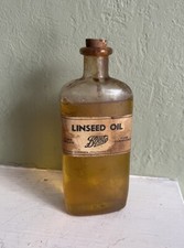 Vintage Antique Boots The Chemist Linseed Oil Bottle With Contents
