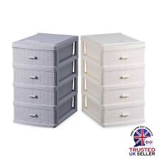 2 X Plastic Storage Drawer Unit 4 Tier | Medium Storage Cabinet Chest Tower Home