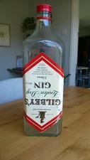 large vintage Gilbey' square  gin bottle - savings coins