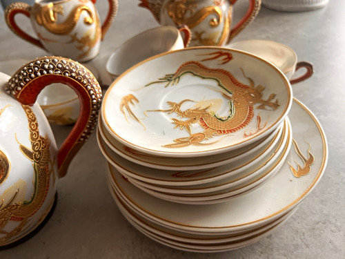 Porcelain dragon tea set - dragon,