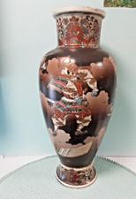 Antique Japanese satsuma Pottery vase Handpainted samurai Warriors c1890