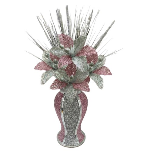 Pink silver vase - with, flowers