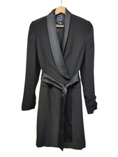 KAREN MILLEN BLACK BLAZER JACKET UK 10 SATIN TRIM BELTED OCCASION PARTY coat