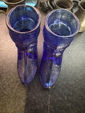 2 cobalt blue glass boots cocktail stick holders/mini vase 