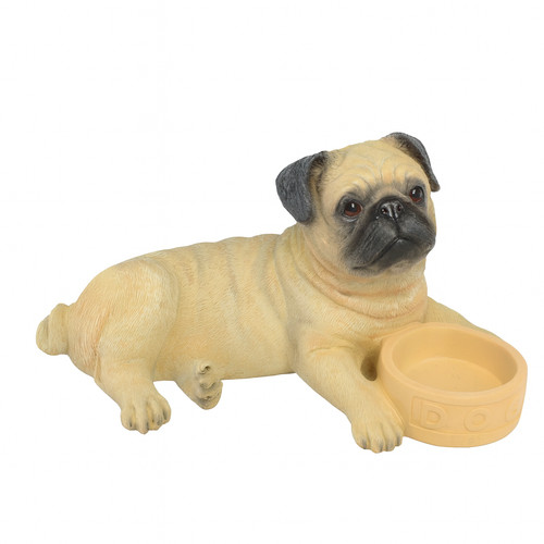 Fawn pug statue with bowl - bowl,