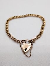 Antique Victorian 9ct Rose Gold Curb Link Bracelet With Heart Padlock 8g 
