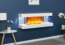 LARGE ELECTRIC FIRE WHITE WALL MOUNTED REMOTE FIREPLACE LED FLAME LOGS 48" LONG