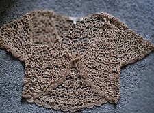 LAURA ASHLEY Ladies EMBELLISHED Knitted SHRUG Bolero Size 12 GOLD Sequins SUPERB